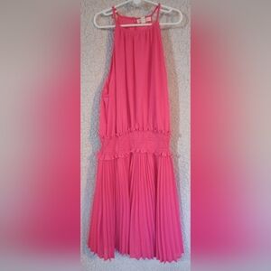 Main Strip Women's Pink Maxi Pleated Stretch Waist Dress Size S